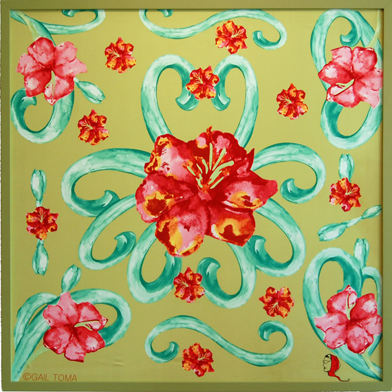 Amaryllis© GAIL TOMA All Silk Framed 36" Scarf